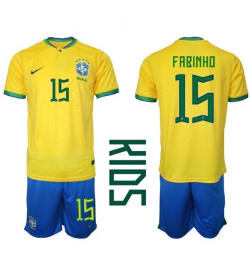 Brasilien Fabinho #15 Hemmaställ Barn VM 2022 Kortärmad (+ Korta byxor)